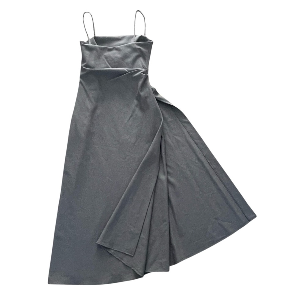 ZARA Long Dress Khaki Gray with Tanks ZW COLLECTION WOOL Blend RUCHED Size: S - Picture 9 of 16